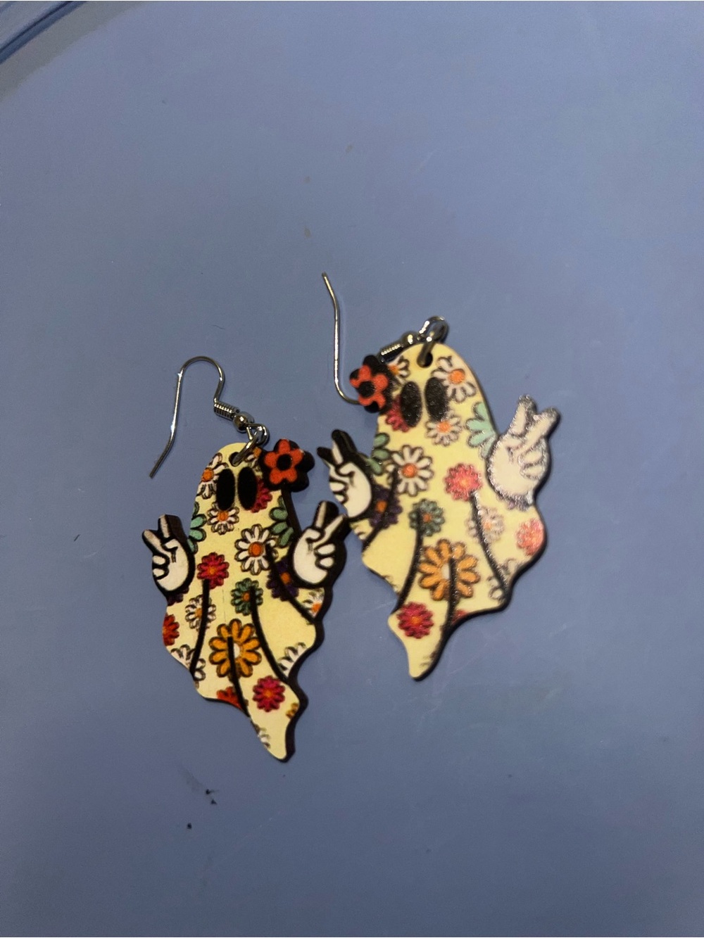 Floral Peace Sign Ghost Drop Earrings